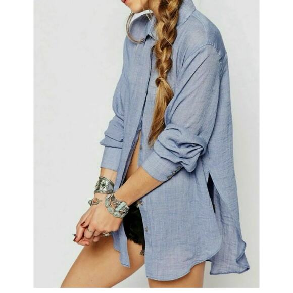 Free People Tops - Free People Love Her Madly Oversized Textured Boyfriend Button-down shirt Blouse
